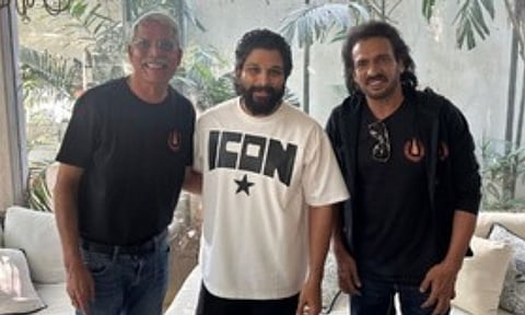 Allu Arjun during the meet with Kannada star Upendra