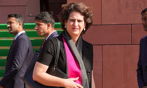 Congress MP Priyanka Gandhi Vadra during the Winter session of Parliament (PTI)