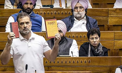 Leader of Opposition in Lok Sabha Rahul Gandhi speaks in the House during the Winter session of Parliament in New Delhi on Saturday (PTI)