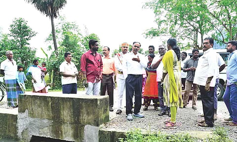 Mayiladuthurai District Collector AP Mahabharathi inspecting affected areas on Saturday