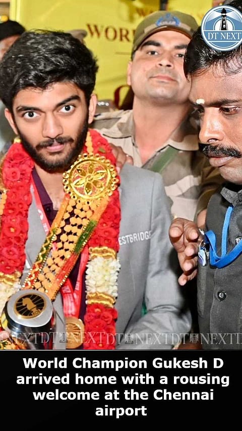 Gukesh D felicitated upon his return to Chennai