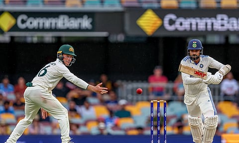 India's Akash Deep ducks plays a shot during play on day four of the third cricket test between India and Australia at the Gabba in Brisbane (PTI)