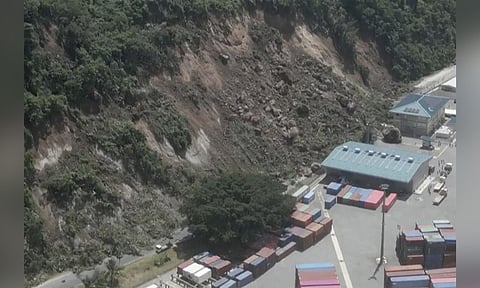 This image made from a video shows a landslide near an international shipping terminal in Port Vila, Vanuatu following a powerful earthquake (AP)