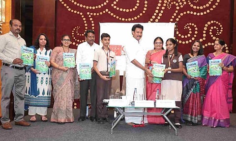 Minister of School Education Anbil Mahesh Poyyamozhi released a climate literacy textbook (X)
