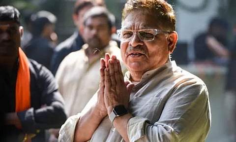 Allu Aravind, father of Allu Arjun, during a press conference at his residence, in Hyderabad.(PTI)
