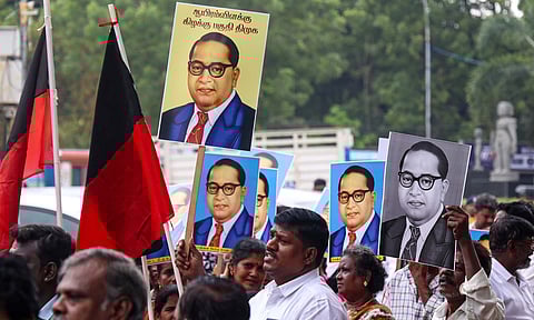 DMK cadre staging a protest against Union Home Minister Amit Shah in Tiruchy on Thursday (Hemanathan.M)&nbsp;