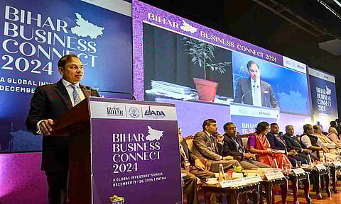 Pranav Adani, Director, Adani Enterprises Ltd speaks at the Bihar Business Connect 2024, in Patna, Friday, Dec. 2024 (PTI)&nbsp;