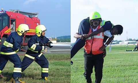 Mock drill conducted at Chennai Airport to test the emergency response systems in place to counter terrorist threats and bomb scares