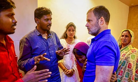 Congress MP Rahul Gandhi on Monday met the family of Parbhani resident Somnath Suryavanshi (PTI)&nbsp;