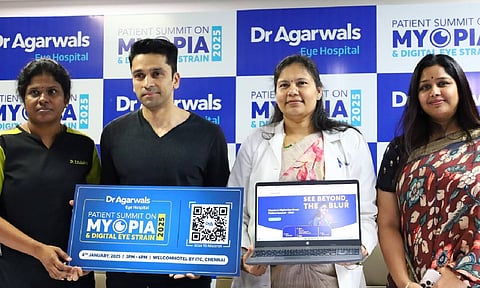 Dr Kaladevi Satish, Dr Ashvin Agarwal, Dr S Soundari, and Dr Ramya Sampath giving details of the summit&nbsp;