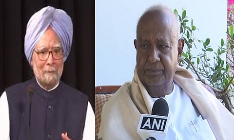 (L-R) Former PM Manmohan Singh and HD Deve Gowda (ANI)