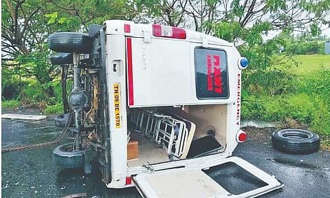 The ambulance that was involved in the accident