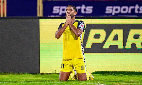 Manoj Mohammed celebrates after scoring the equaliser&nbsp;