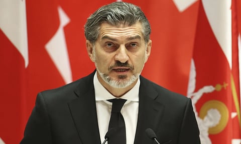Georgian President-elect Mikheil Kavelashvili speaks at his swearing-in ceremony at the Georgian Parliament in Tbilisi (AP)