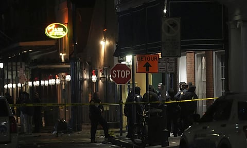 Emergency services attend the scene after a vehicle drove into a crowd on New Orleans' Canal and Bourbon Street (AP)