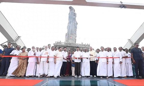 CM Stalin at Kanniyakumari part of silver jubilee celebration statue of Tamil poet Tiruvalluvar