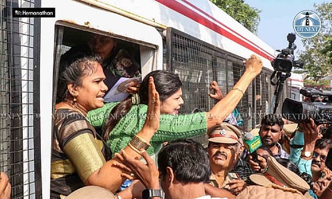 Sowmiya Anbumani and other functionaries of the party were arrested for attempting to stage a protest (Photo: Hemanathan)&nbsp;