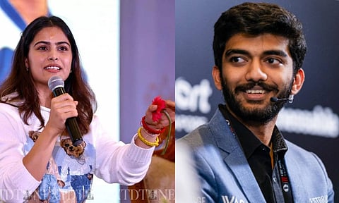 (L-R) Manu Bhaker; D Gukesh