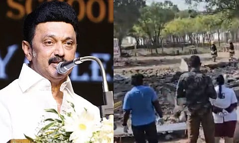 (L-R) CM Stalin; Rescue works in firecracker unit in Virudhunagar (ANI)