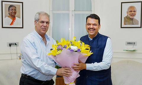 Maharashtra Chief Minister Devendra Fadnavis with Chairman of Tata Trusts Noel Tata during a meeting (PTI)