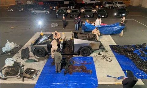 The Tesla Cybertruck involved in an explosion outside the Trump Hotel in Las Vegas (AP)