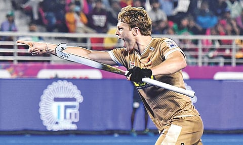 Jip Janssen celebrates after scoring against Team Gonasika