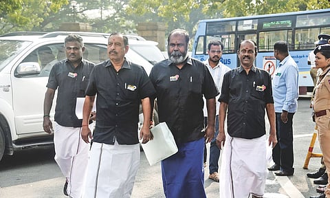 AIADMK MLAs arrived for Wednesday’s session wearing black shirts