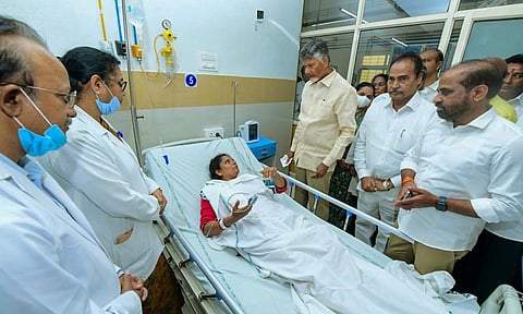 Andhra Pradesh CM N Chandrababu Naidu visited the hospital where the injured are being treated (PTI)&nbsp;