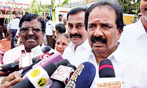 Mayor Mu Anbalagan speaking to reporters in Tiruchy&nbsp;