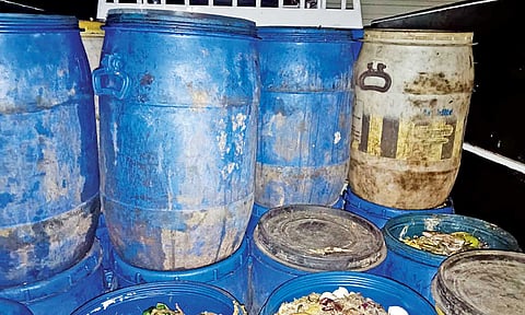A truck laden with poultry waste from Kerala seized near Arumanai in Kanniyakumari district on Wednesday night