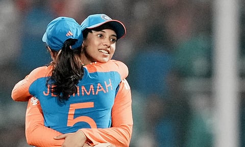 Smriti Mandhana and Jemimah Rodrigues celebrate win against West Indies