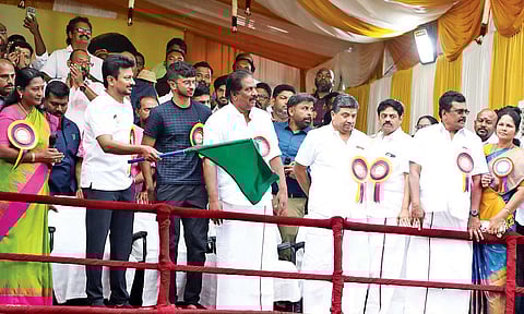 Udhayanidhi flags off jallikattu event at Alanganallur in presence of ministers and officials on Thursday (Photos: Hemanathan M)&nbsp;