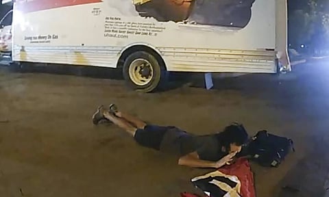 Sai Varshith Kandula is seen with a Nazi Flag once he was ordered down by the United States Park Police after nearly striking two people standing next to a park bench (AP)