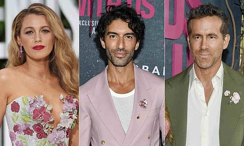 Blake Lively (left), Justin Baldoni (center), Ryan Reynolds (right). (AP)