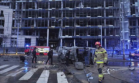 First responders work the scene following a Russian missile attack in Kyiv, Ukraine (AP)