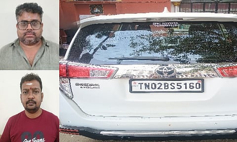 L to R: Gurusampath Kumar, Lakshminarayanan, SUV car&nbsp;