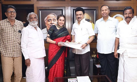 Divya Satyaraj met DMK president and Chief Minister MK Stalin at party headquarters Anna Arivalayam