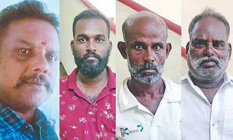 (L-R) Muruganandam, Dinesh, Kasinathan and Rasu, who were arrested by Tirumayam police