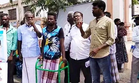Family members of the victims and activists staging a demonstration before Virudhunagar Collectorate demanding compensation (recent pic)