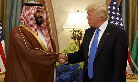 President Donald Trump shakes hands with Saudi Deputy Crown Prince and Defense Minister Mohammed bin Salman during a bilateral meeting (AP)