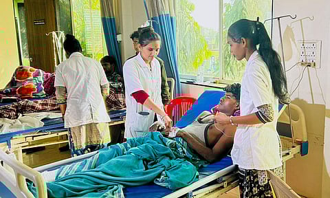 An injured being treated at a hospital a day after a train mishap, in Jalgaon district, Maharashtra (PTI)