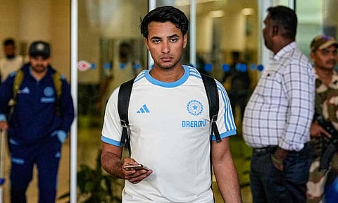 Abhishek Sharma steps out of Chennai airport on Thursday