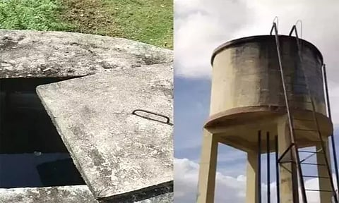 The overhead water tank at Vengavayal village in Pudukkottai district, in which human faeces was found floating, in December 2022
