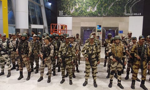 Security personnels at Chennai Aiport for safety measures