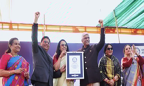 Union Minister Gajendra Singh Shekhawat receiving the award on behalf of artists (ANI)