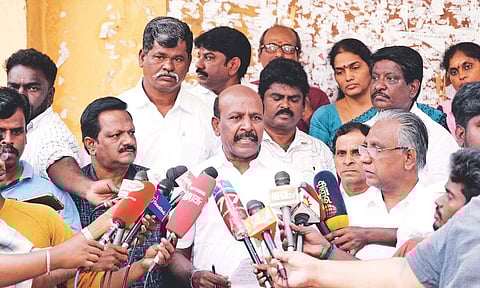 Ma Subramanian speaking at Government Arts College, Nandanam, on Monday (X image)