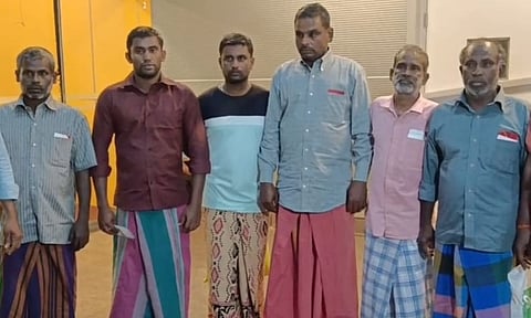 Six fishermen arrive at Chennai Airport on January 29 after their release from a Sri Lankan jail