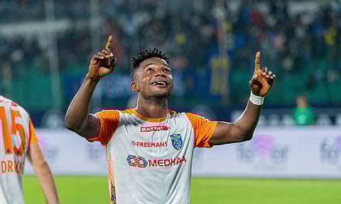 &nbsp;Kerala's Kwame Peprah celebrates after scoring