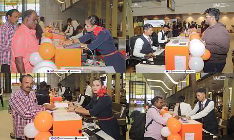 Snaps from the check-in area as Air India Express launches its twice-weekly service between Chennai and Muscat (X)