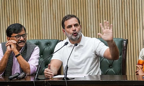 Congress leader Rahul Gandhi with Shiv Sena (UBT) MP Sanjay Raut